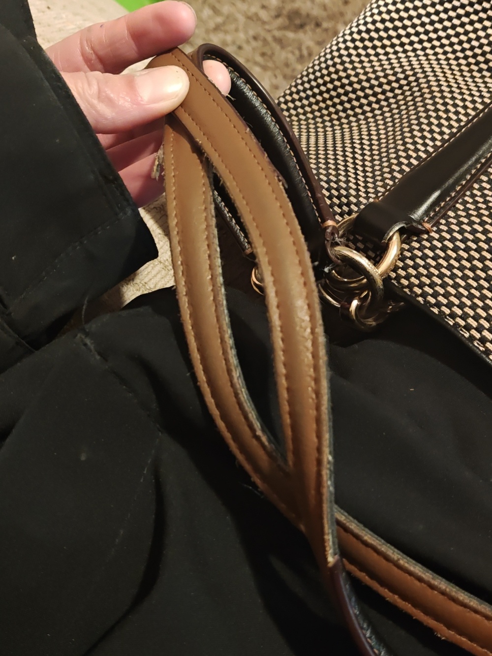 Coach Black and White Signature Tote with Brown Leather Handles - Picture 4 of 4